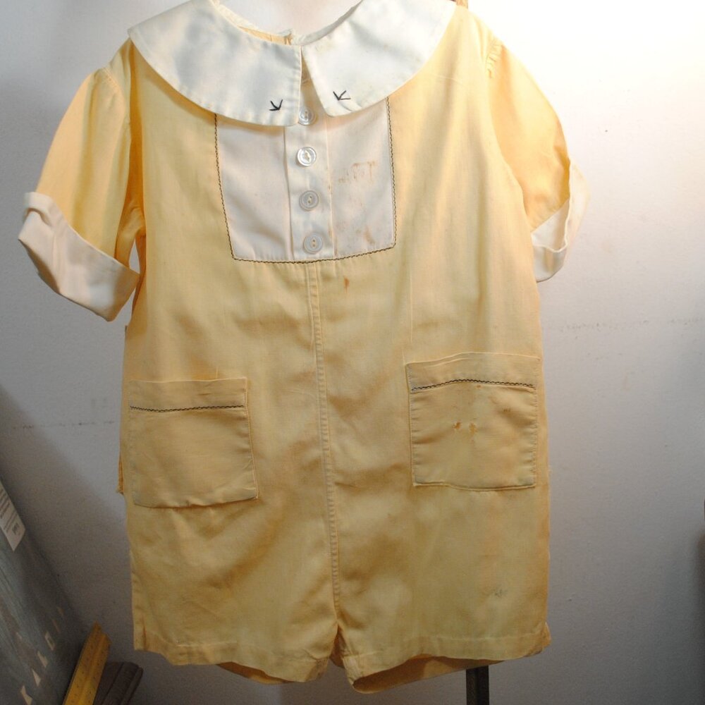 Vintage 1930's Yellow Toddler Boys Handmade Romper